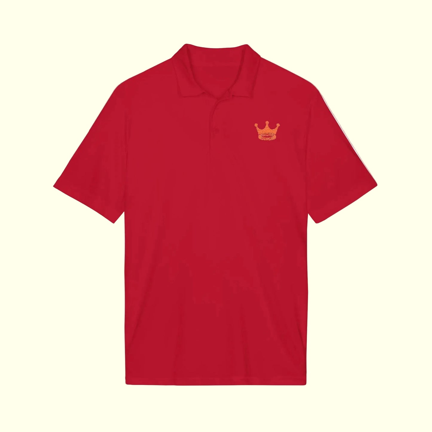Polo shirt with a crown + halos emblem on a white background
