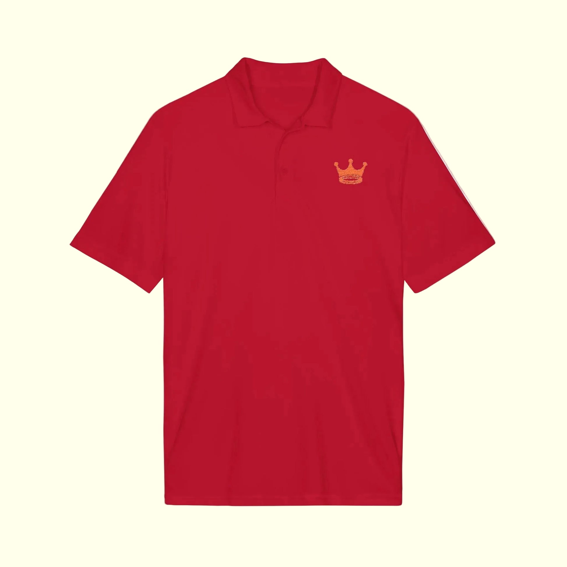 Polo shirt with a crown + halos emblem on a white background