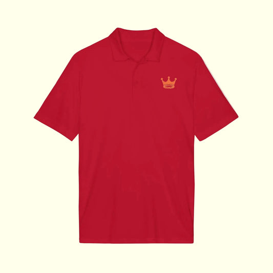Polo shirt with a crown + halos emblem on a white background