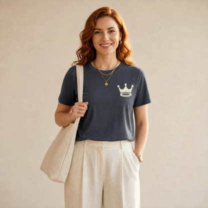 Signature Everyday Tee (Antique Ivory + Heather Navy)