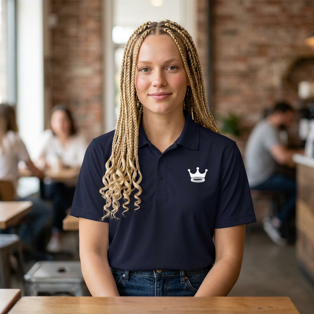Signature Embroidered Polo (Antique Ivory + Navy)