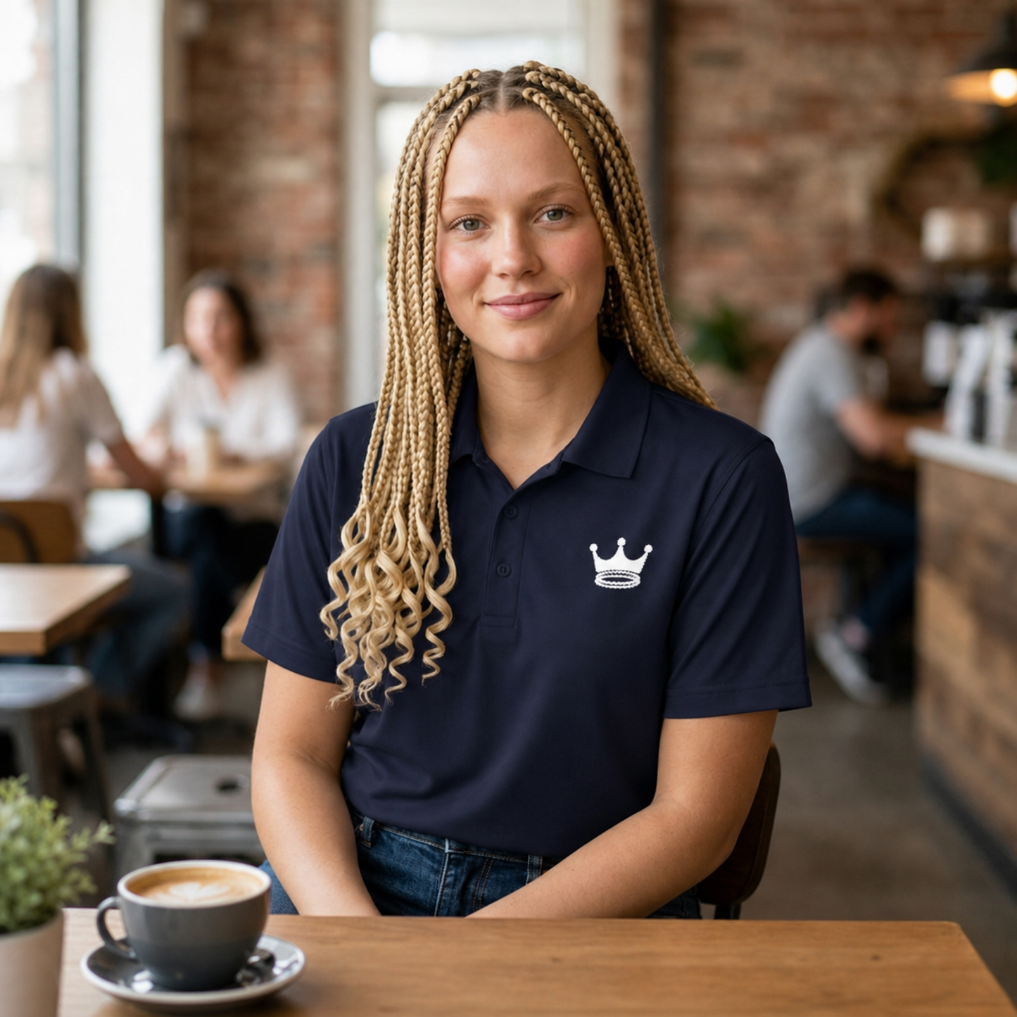 Signature Embroidered Polo (Antique Ivory + Navy)