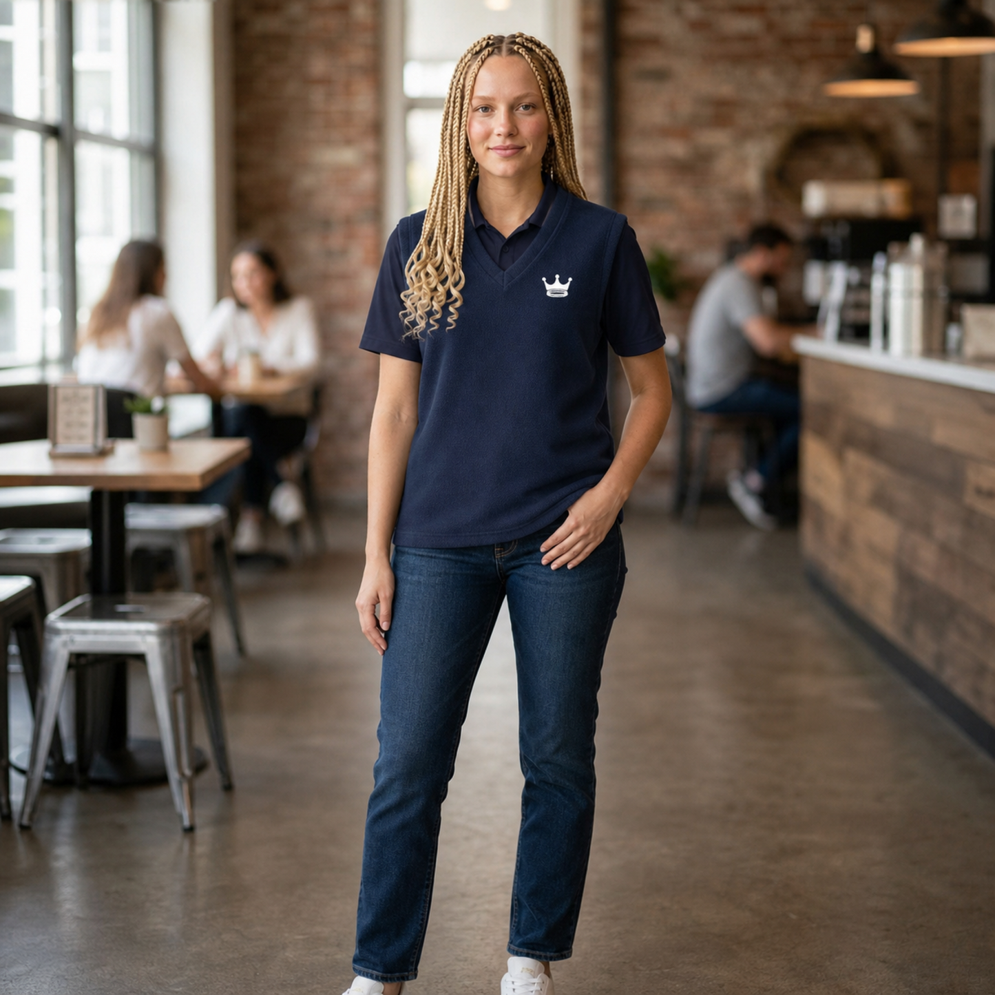 Signature Embroidered Polo (Antique Ivory + Navy)